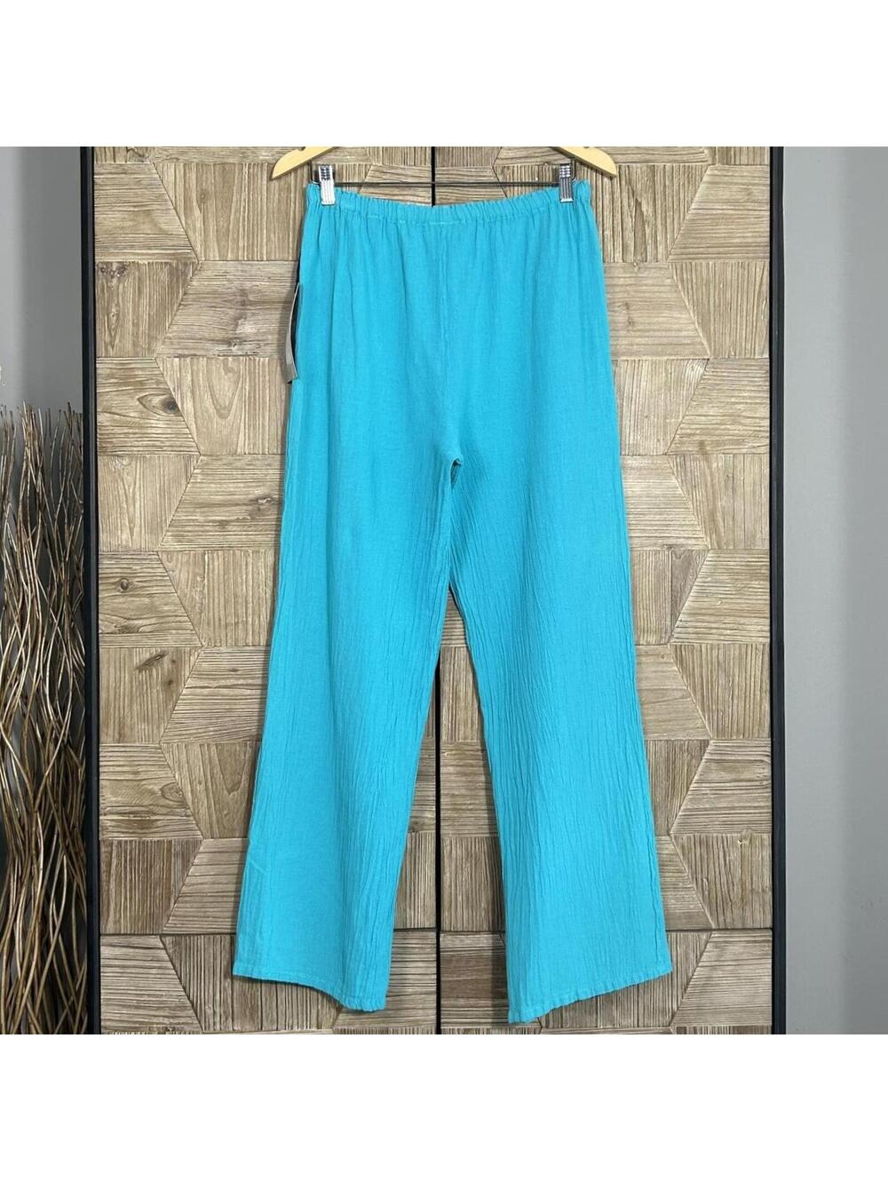 Oh My Gauze! Casual Boho Pants Size S/M Teal Cotton Elastic Waist Lagenlook NWT - Picture 4 of 6